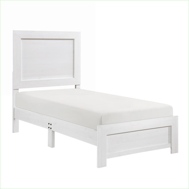 Modern Rustic Style Wooden Twin Size Panel Bed, Convenient Bed In A Box Bedroom Furniture With Classic White Finish, Twin