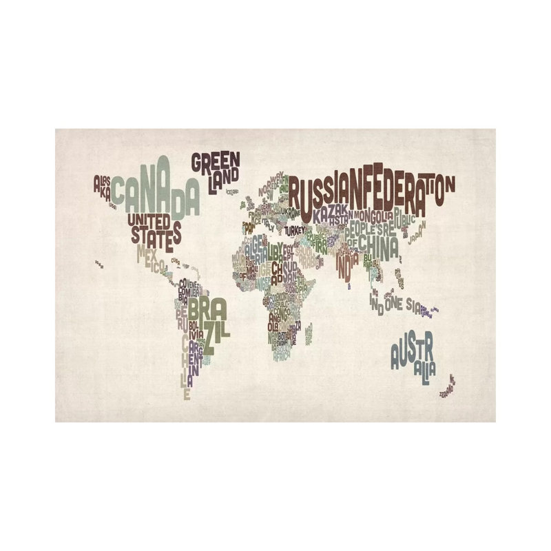 Typographic World Map VI by Michael Tompsett - Wrapped Canvas Print, 45.72cm H x 66.04cm W x 1.91cm D