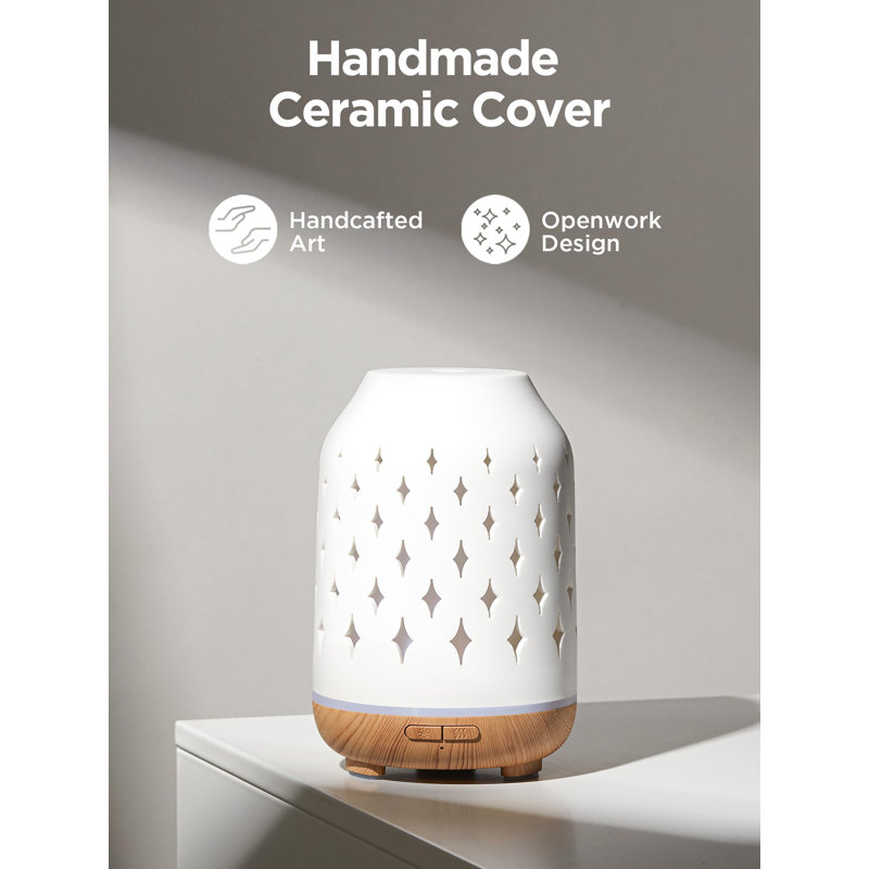 Aromatherapy Diffuser, 150Ml Ceramic Diffuser Ultrasonic Humidifier Cool Mist Essential Oil Diffusers For Home Air Diffuser With 2 Mist Modes Waterless Auto Off