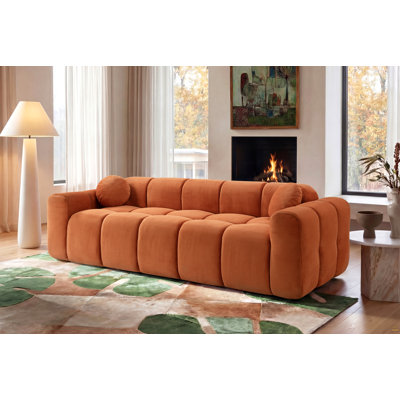98.4" Extra Large Compression Sofa, Corduroy Cloud Puff Couch For Living Room, 4-Seater Upholstered Sofa With 2 Pillows