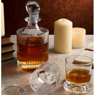 Skull 3 Piece Round Whiskey Decanter Set