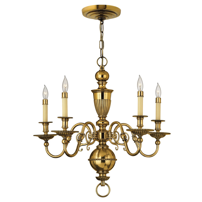 Cambridge 5-Light Candle Single Tier Chandelier, Burnished Brass