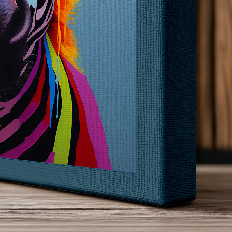 Neon Zebra Pop Art - Print, 30x20 - 76.2 x 50.8 cm, Teal Border