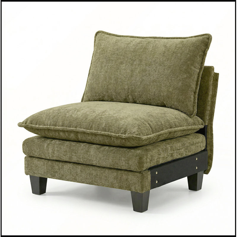 Fauteuil d'appoint en chenille vert sans accoudoirs, canapé simple modulaire moderne pour le salon, coin lecture et sièges confortables