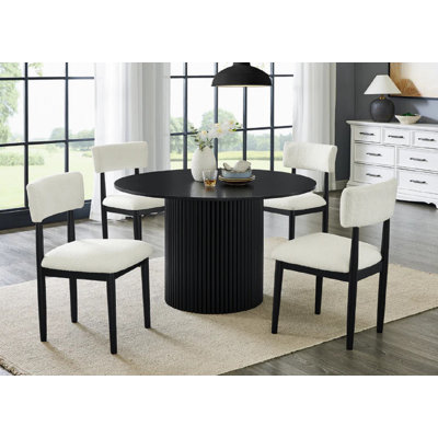 Sale Modern 5pc Round Dining Set: Black Fluted Table & 4 Teddy Chairs