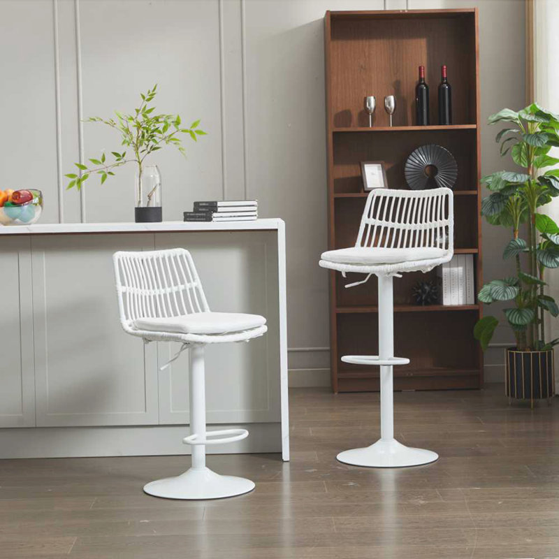 Chaise de bar pivotante 360, Tissu blanc / cadre blanc