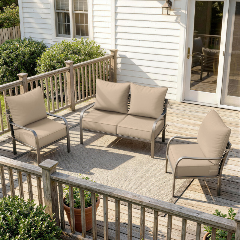 6.5″ Outdoor Replacement Cushion Set, Deep Seating Seat / Back Cushion Set, 24″W X 24″ D, Set Of 4, Sand