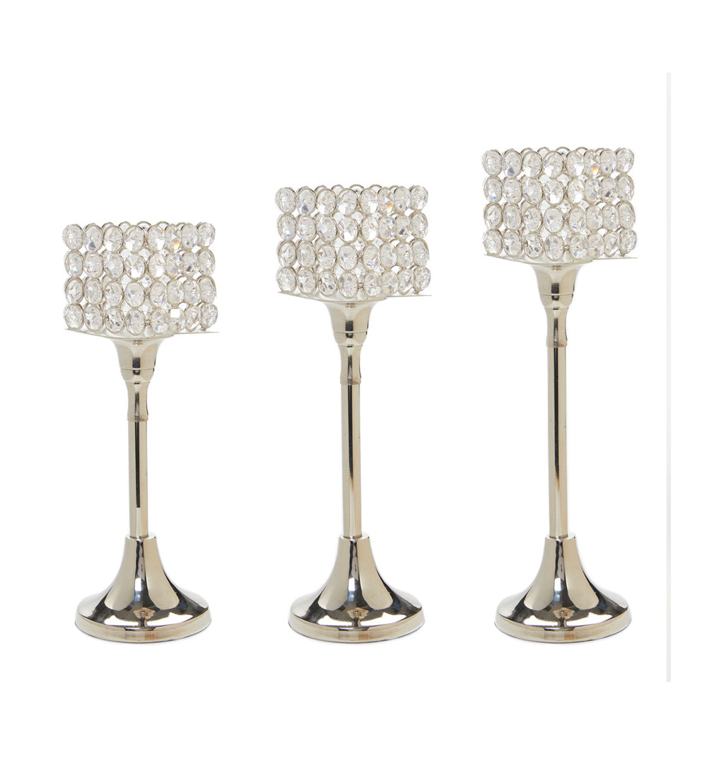 12'' H Metal Tabletop Tealight Holder with Candle Included (Set of 3) House of Hampton®