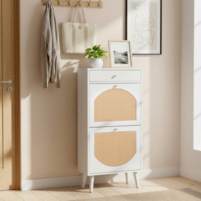 Rattan Panel 1 Drawer 2 Flip-Drawer Shoe Cabinet Particleboard 21.26" W