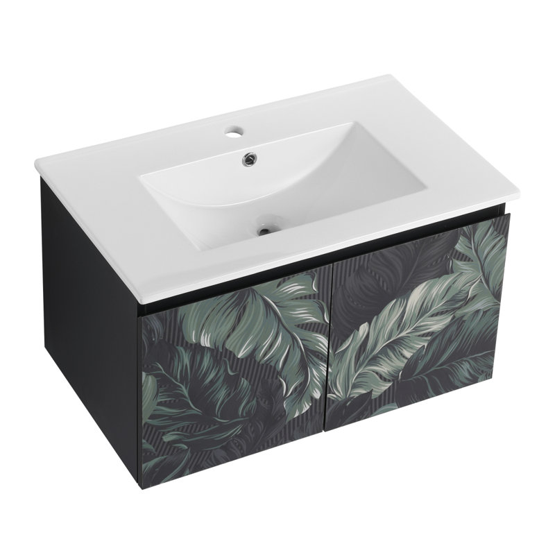 Meuble-lavabo mural avec lavabo en céramique, 7 tiroirs, meuble-lavabo