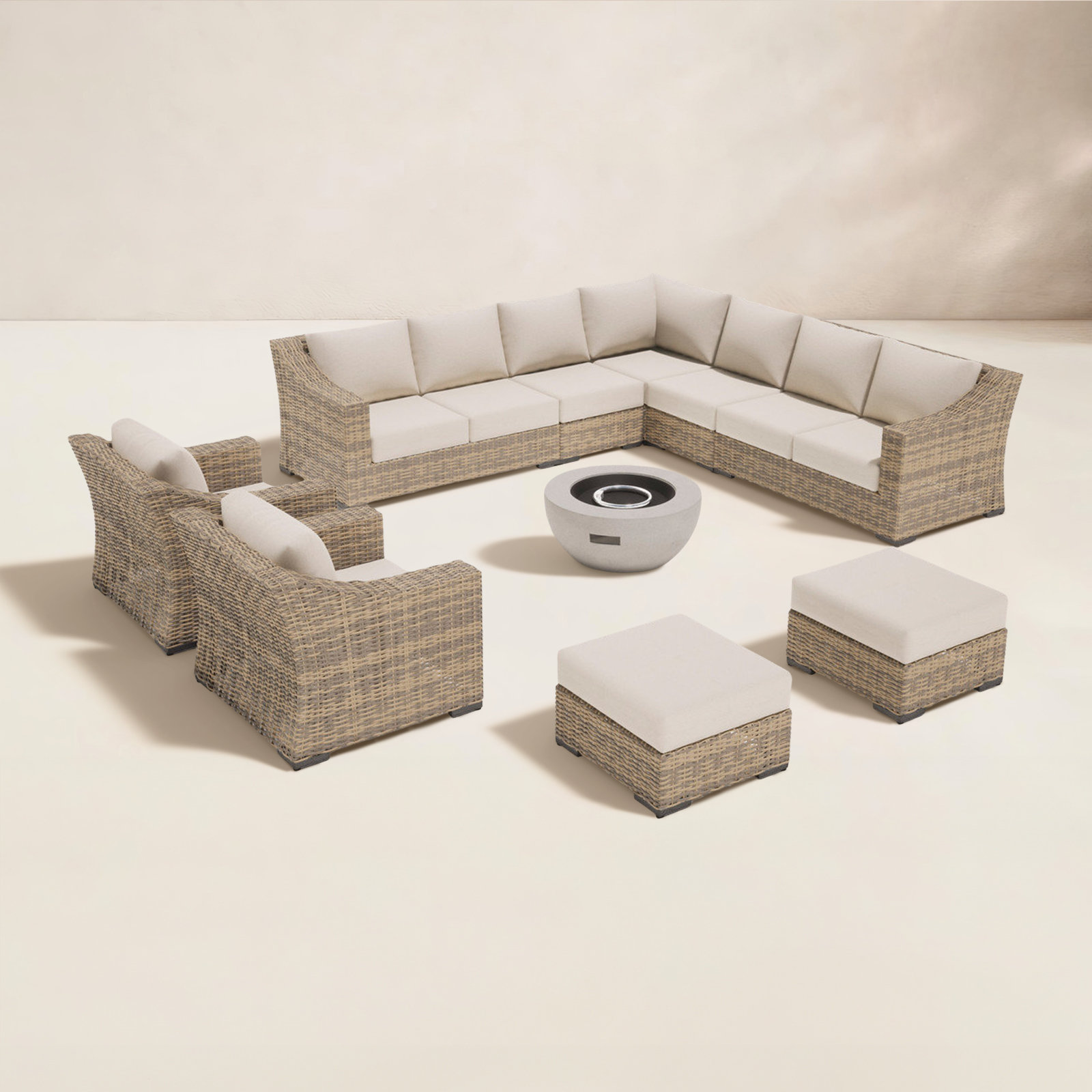 Eloisa Wicker 11 - Person Patio Conversation Set with Cushions, Tan, Beige, Yes
