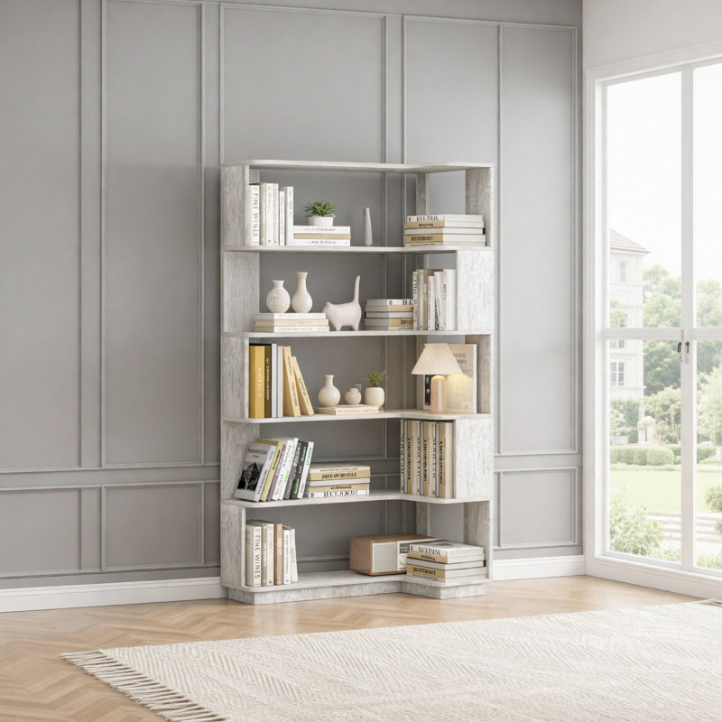 Bibliothèque de coin autoportante de 90 cm avec sécurité anti-basculement, rangement ouvert et 5 options de couleur pour la décoration intérieure