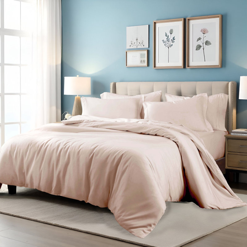 Ensemble de housse de couette de luxe en coton égyptien à densité de tissage 400 fils avec taies décoratives, Rose