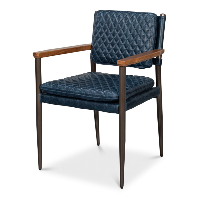 Chaise avec accoudoirs en cuir The Harley, Château bleu