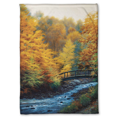 Coral Fleece Blanket, Autumn Stream by Charles White