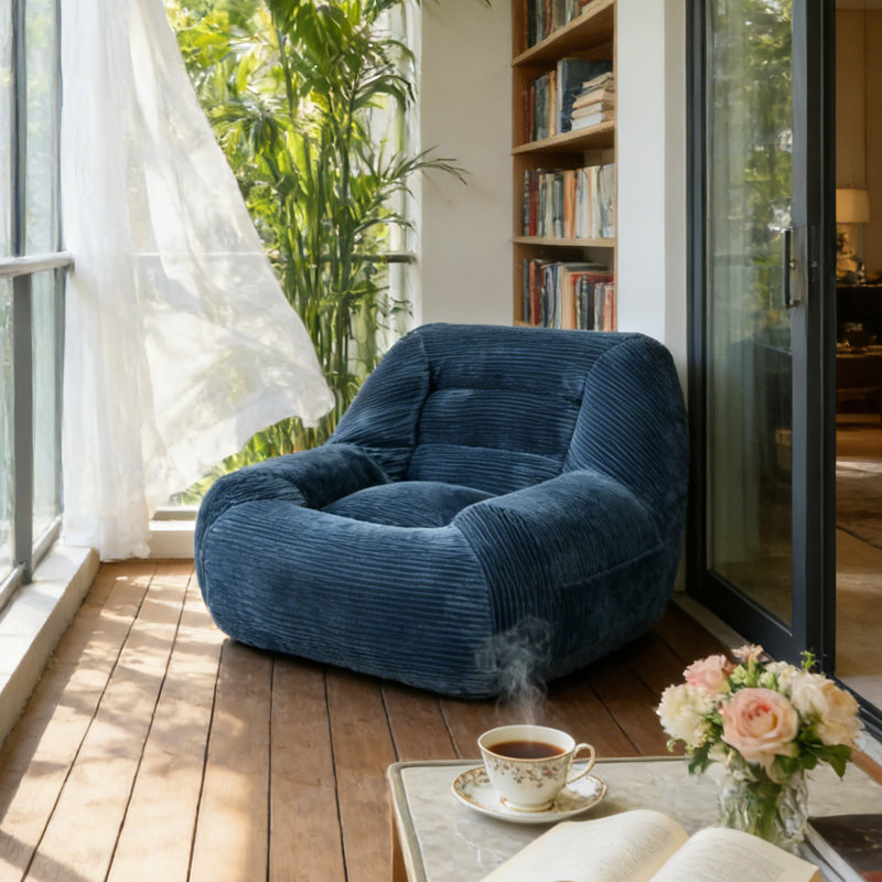 Fauteuil à billes en velours côtelé Cozy Fluffy Cloud, Blue Corduroy, H 27,5 po x l 33,8 po x P 38,1 po