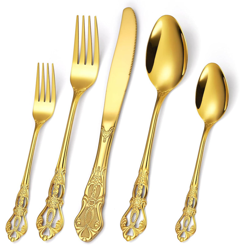 Ensemble de couverts 20 pièces en acier inoxydable pour 4 personnes, design rétro élégant, couverts antirouille durables, lavable au lave-vaisselle, parfait pour les repas et les réceptions de tous les jours