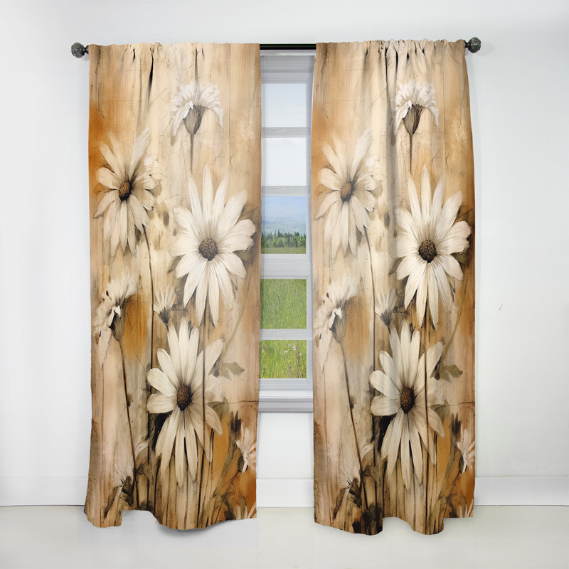 Vintage Brown Daisies Flower I - Traditional Velvet Curtain - Room Darkening - 1 Panel, 52" W x 84" L