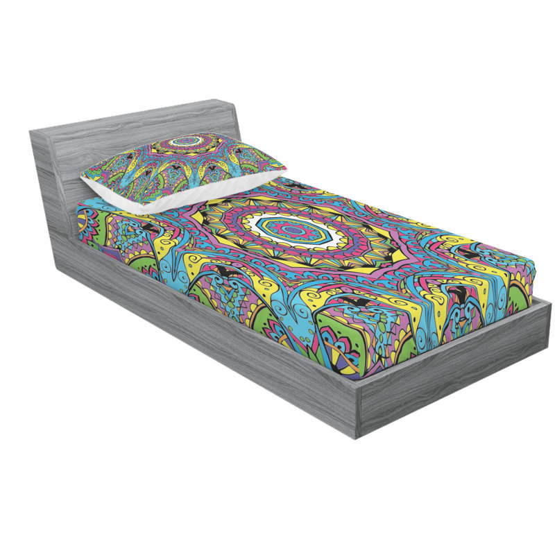 Ensemble de draps Hippie, Ensemble de draps pour lit simple avec 1 taie d'or
