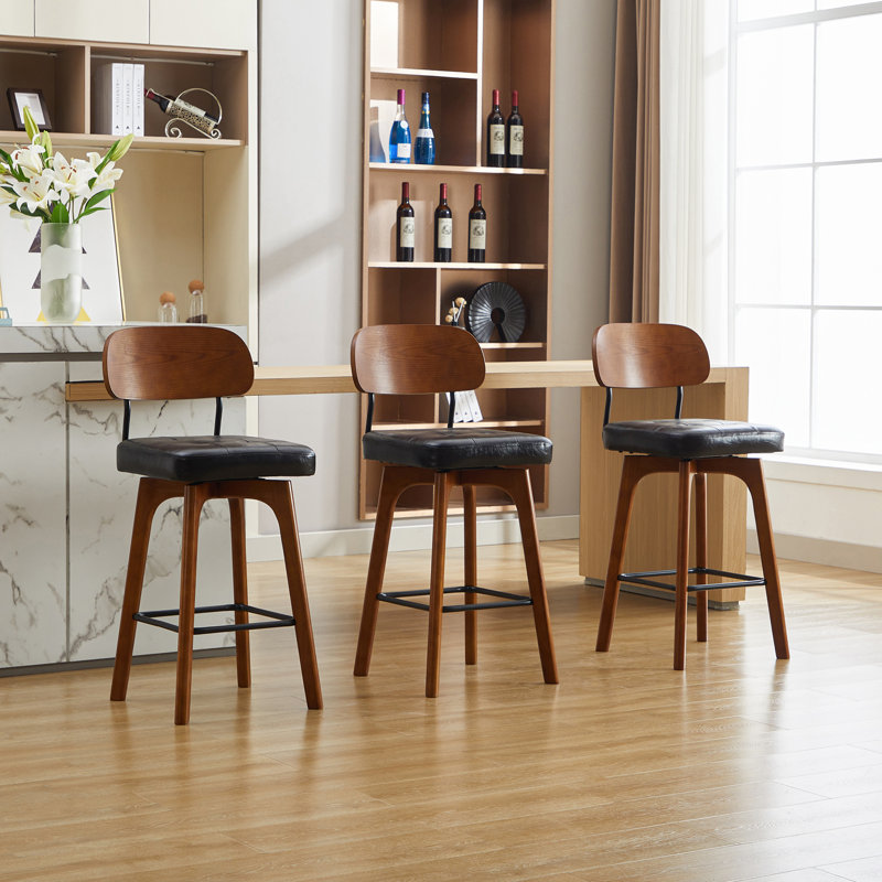 Tabouret de comptoir pivotant Ikhlas, Siège noir / cadre brun, 3, Tabouret de comptoir (siège d'une hauteur de 26 p