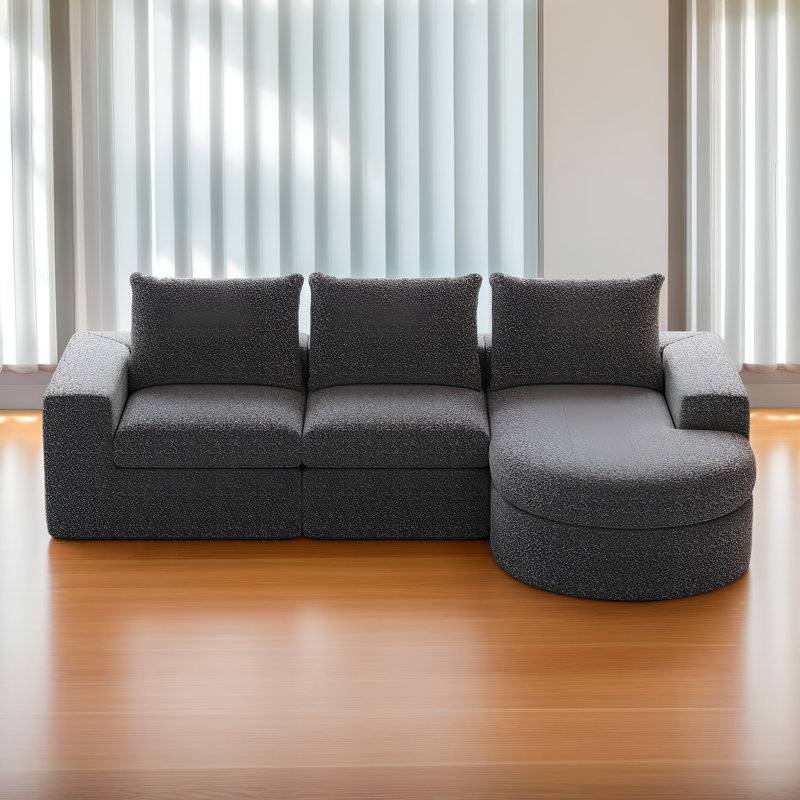 Canapé modulaire en L avec coussins réversibles et coussins de cou en L, aucun assemblage requis avec méridienne