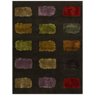 Rectangle Hand-Knotted Wool/Silk Area Rug in Brown/Green/Purple