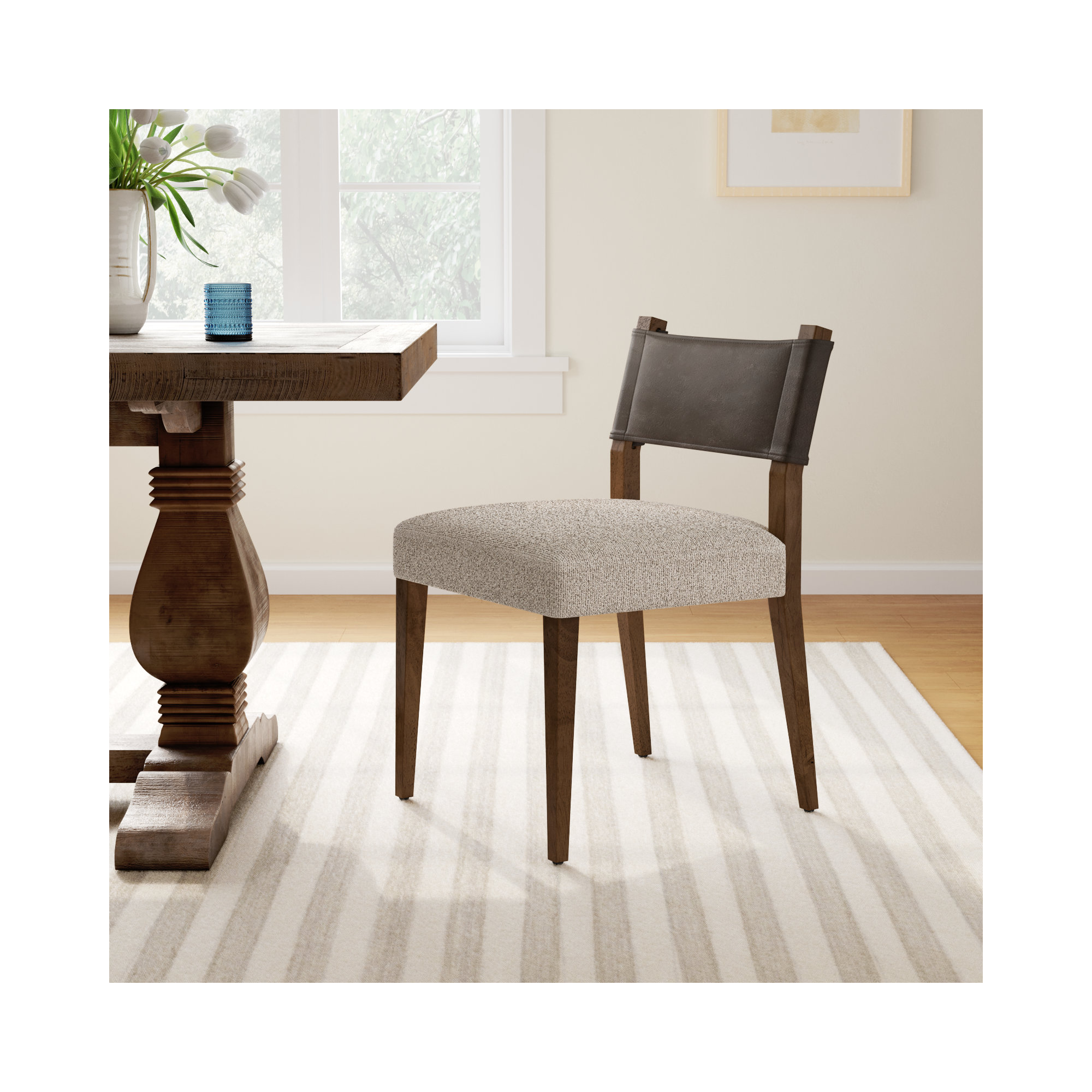 Lorretta Leather Side Chair, Brown, Polyester/Leather Nubuck Charcoal