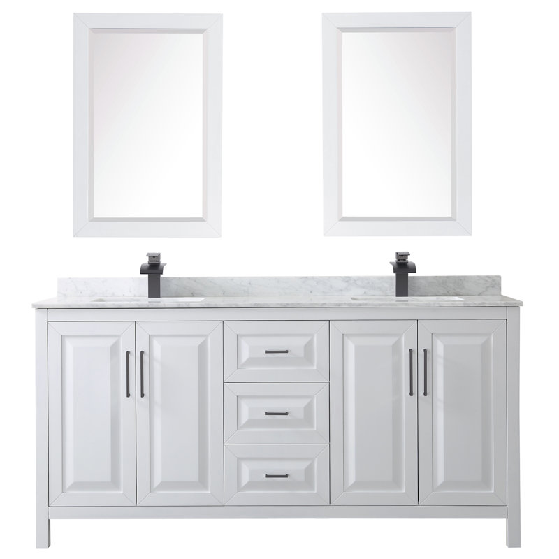 Daria 72'' W Double Vanity, Polished Chrome, White Cultured Marble, White