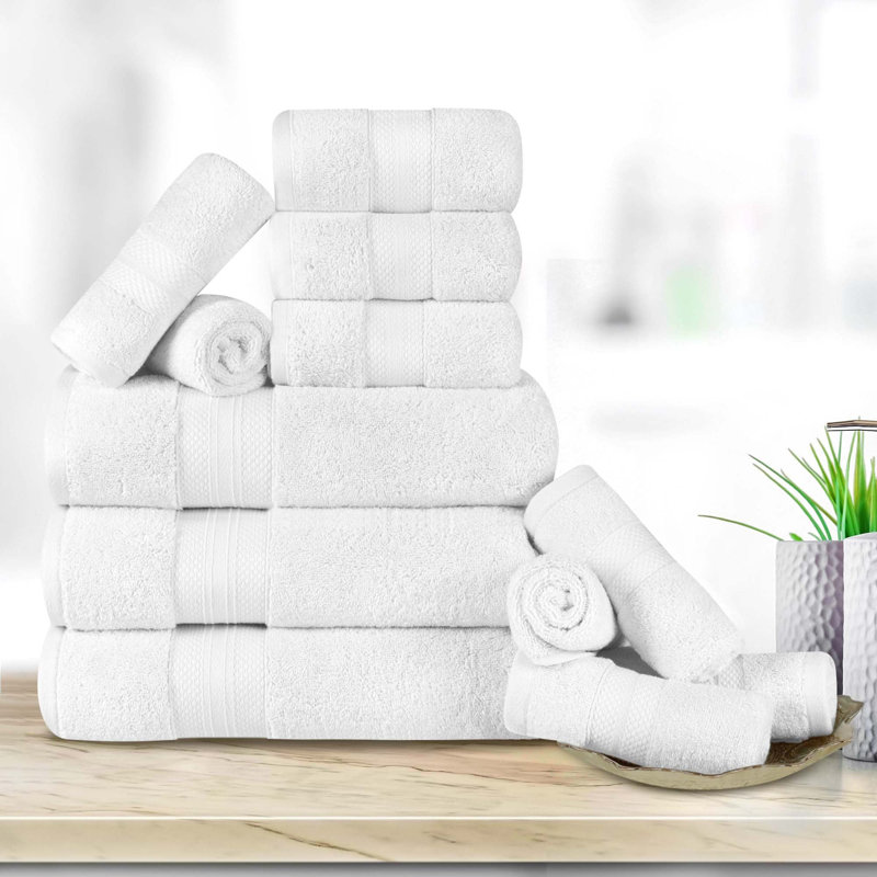 Finnian Plush Heavyweight, 100% Turkish Towel Collection, White, 12 Piece Towel Set