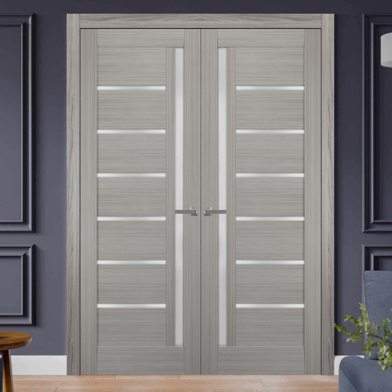 Portes françaises en verre givré massif | Quadro 4088 | Garnitures de cadre en bois massif | Portes robustes de chambre à coucher pour garde-robe