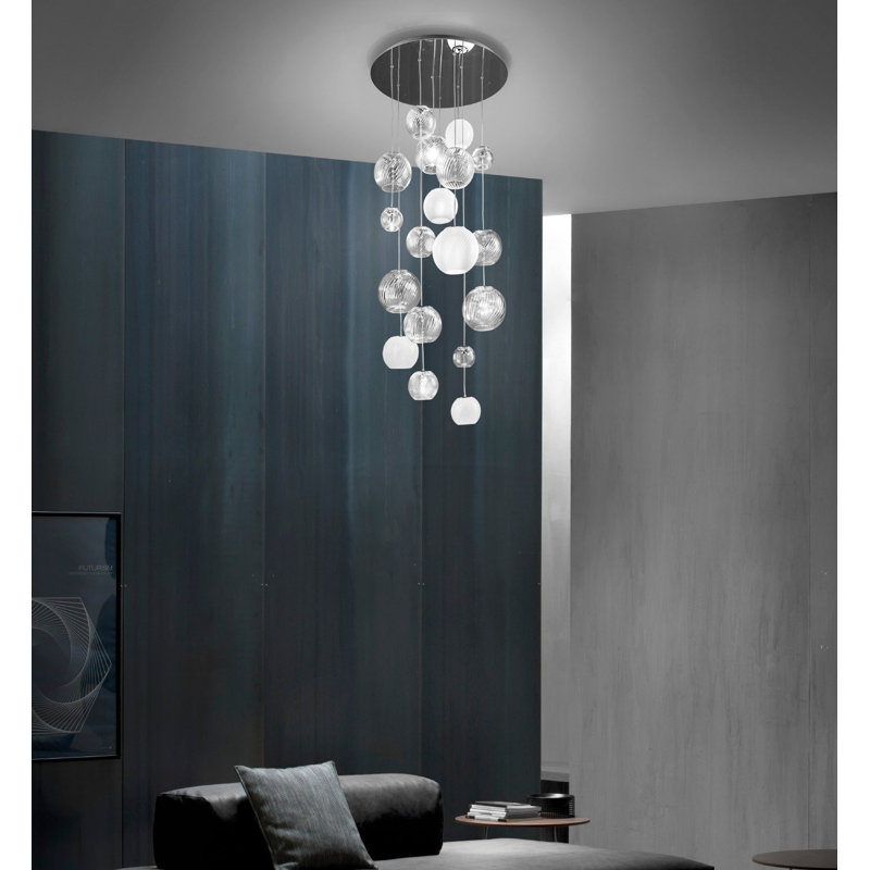 Oto 9 - Light Pendant, Smoky Striped, Satin Nickel