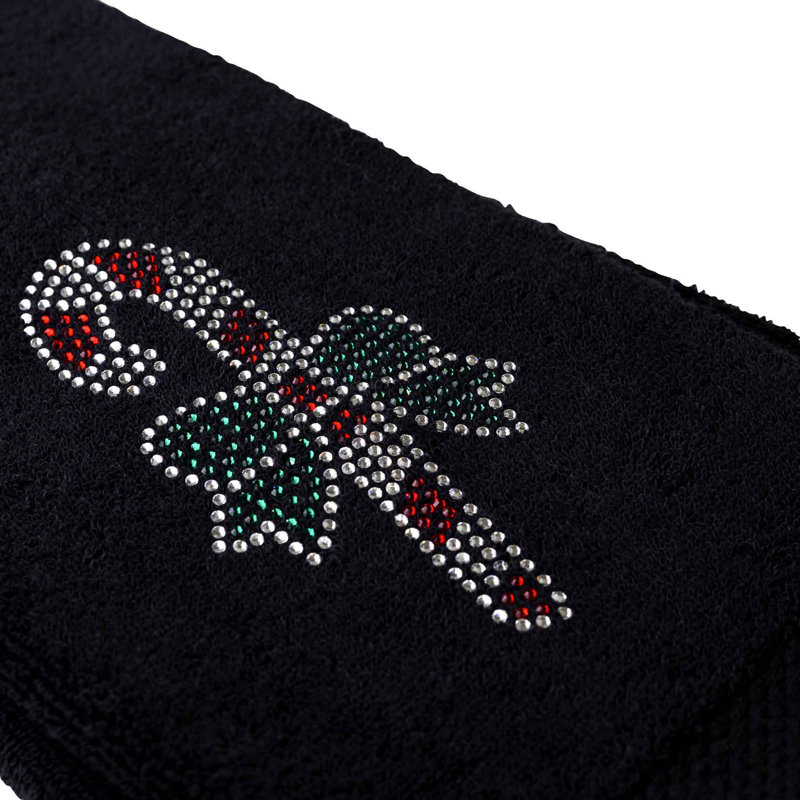 Sparkles Home | Rhinestone Candy Cane Hand Towel | Black | Festive Bathroom Decor, Black