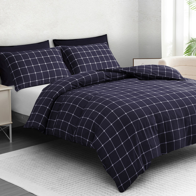 Luxury Double Brushed Microfiber Reversible Duvet Cover Set with Zipper Closure and Corner Ties