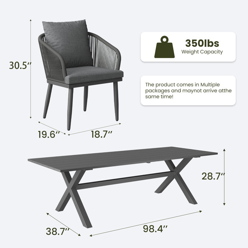 Ensemble de salle à manger de jardin 11 pièces 11 pièces, Dark Grey, Gris, 10