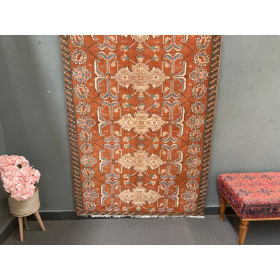 Tapis classique en laine orange géométrique 47,6 x 74 pouces