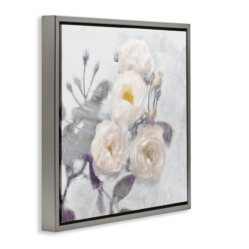 Ensemble de cadres flottants White Blooms, design par Emily Ford, Cadre flottant gris lustré, H 18 po x l 18 po
