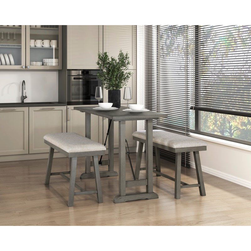 Ensemble de table à hauteur de comptoir 3 pièces à hauteur de comptoir gris clair avec 2 sièges en mousse et banc