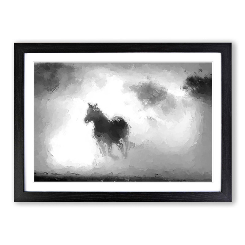 Horses in Abstract - Picture Frame Painting Print on MDF, 27cm H x 36cm W x 2cm D, Black Framed