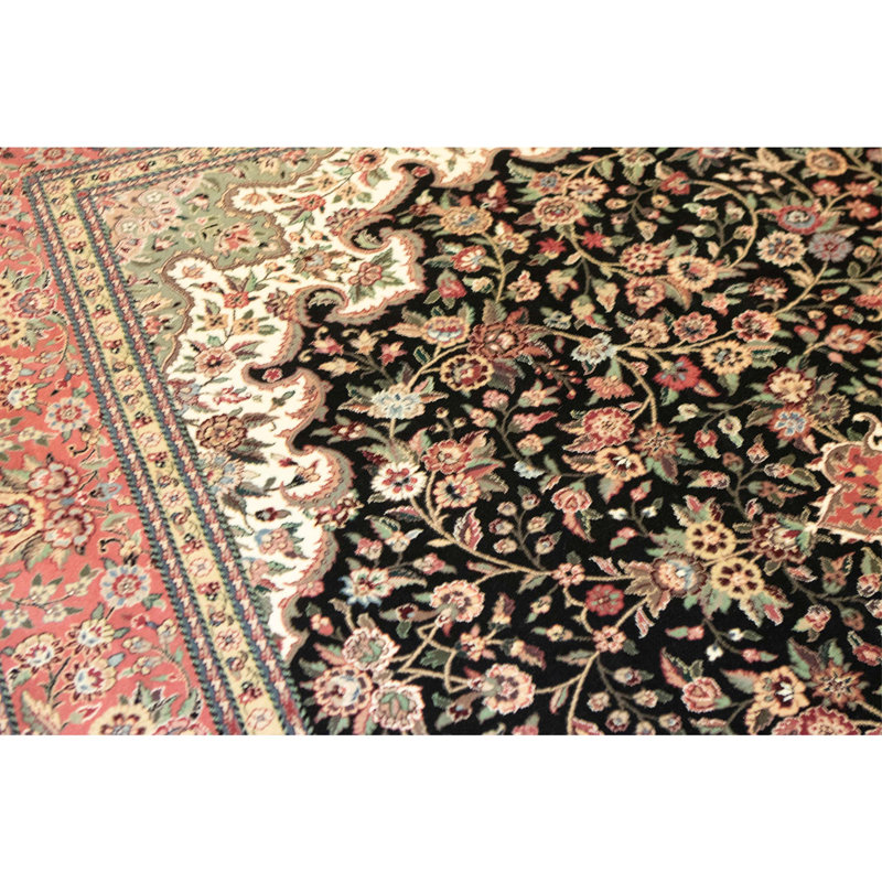 Hand Knotted Wool Area Rug in Black And Rose