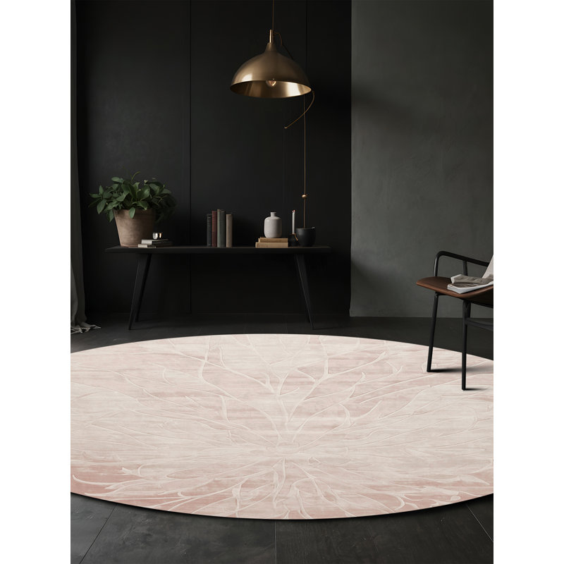 Tapis beige soyeux et moelleux, Rond 4 pi