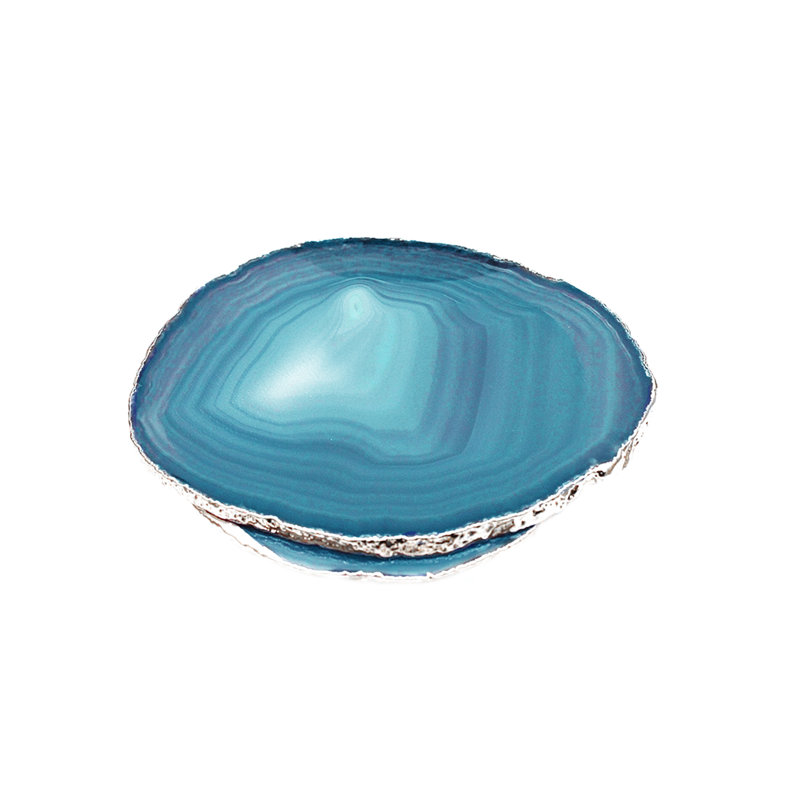 Sous-verres en agate naturelle bleu sarcelle, accessoires de cuisine, Bleu clair / argenté