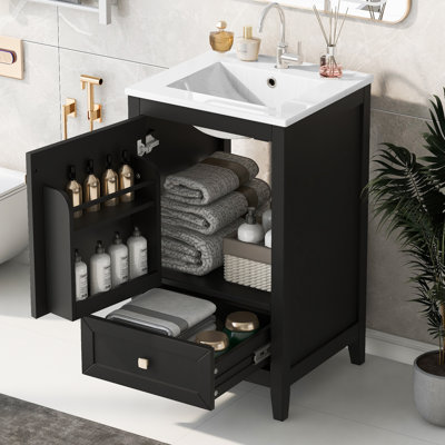 20" Bathroom Vanity With Sink, Bathroom Cabinet With Soft Closing Door, Storage Rack And A Drawer, Black