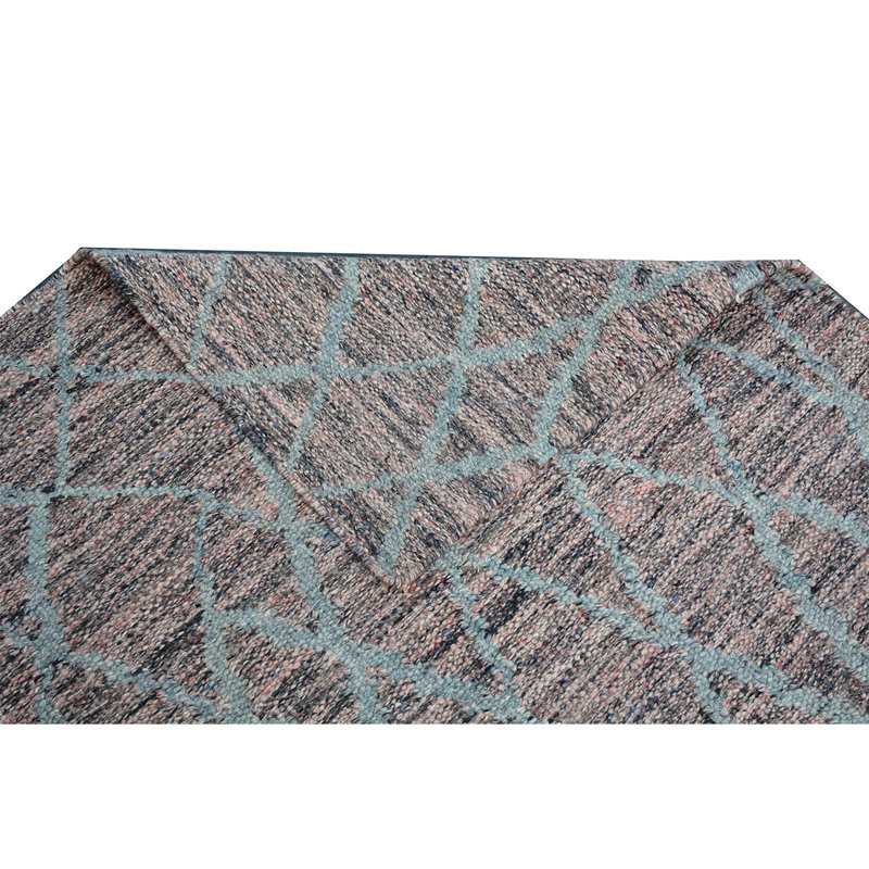 Tapis gris anthracite / bleu noué à la main de haute qualité, Rectangle 9 pi x 12 pi