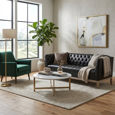 Canapé 79,1 po 3 places en similicuir, canapé Chesterfield moderne de style Mid-Century capitonné, revêtement 100% polyuréthane, pieds en bois de pin massif, canapé de salon rétro pour appartement et bureau