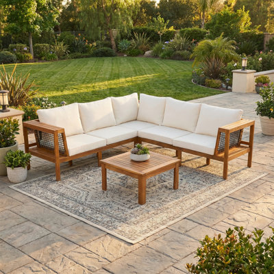 Ensemble de canapé d'extérieur 4 pièces, ensemble de mobilier de patio en forme de L avec table basse, ensemble de salon d'extérieur avec coussins gris et tables d'appoint