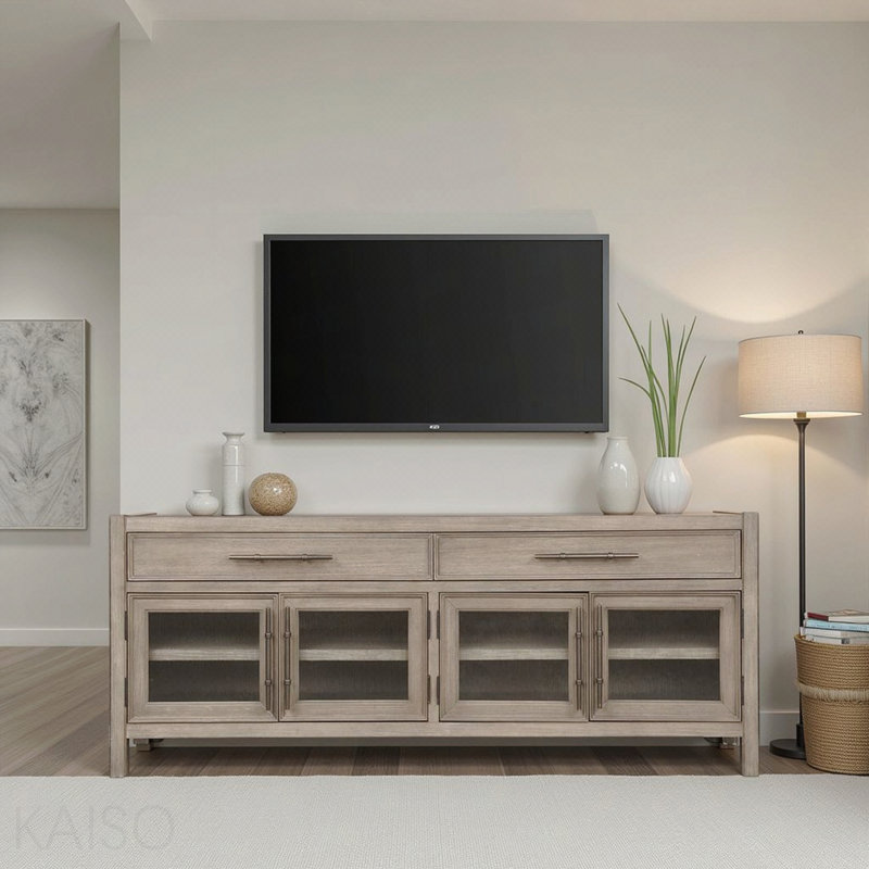 Console de meuble télé 65 pouces, aucun assemblage requis, finition chêne blanc
