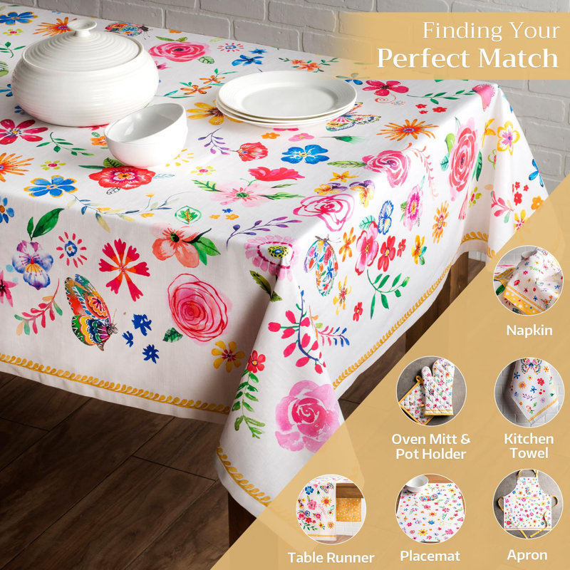 Maison d' Hermine Table Cloth Rectangle Table 100% Cotton 70 x 108 Inches Tablecloth Reusable Decorative for Dining Room Farmhouse Home Valentines Day Decorations Spring Summer- Happy Florals - Sweety