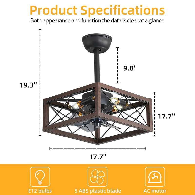 18Inch Caged Ceiling Fan With Lights Remote Control For App