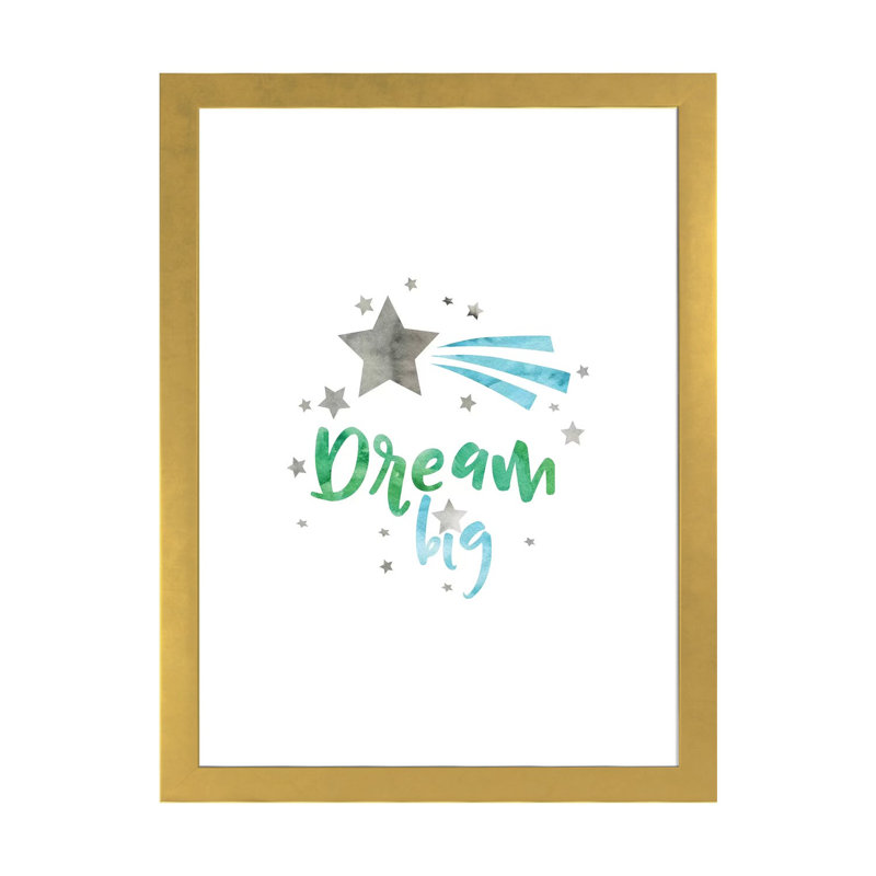 «Dream Big Green & Blue», reproduction d'art textuel, H 24 po x l 16 po x P 1 po, Papier encadré doré, Blanc