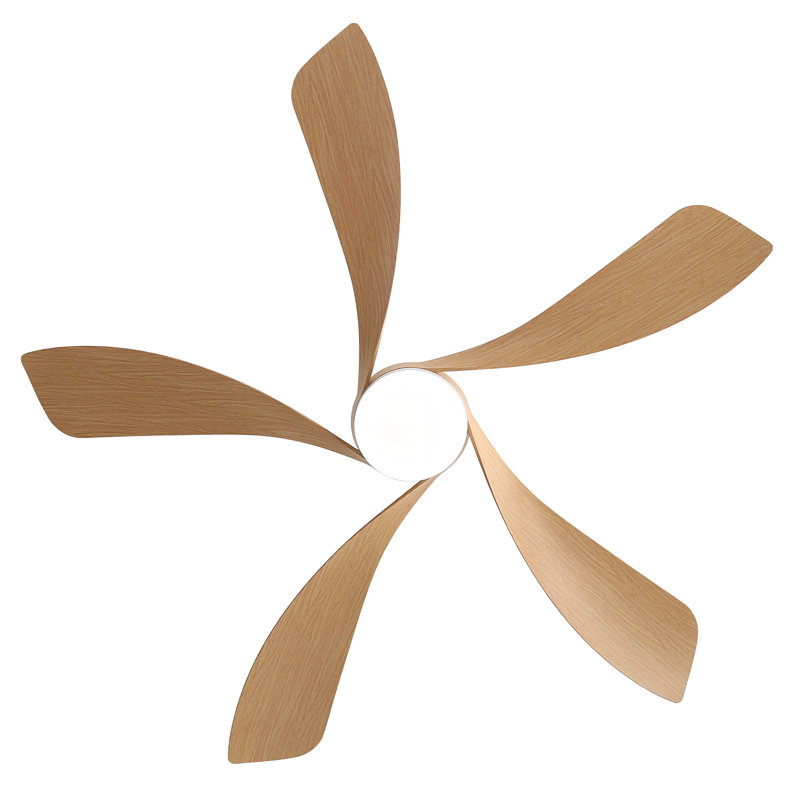 132 Cm Modern Ceiling Fan With Led Light And Remote Control, White, Natural